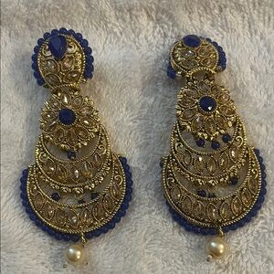 Elegant Gold and Blue Dangle Earrings